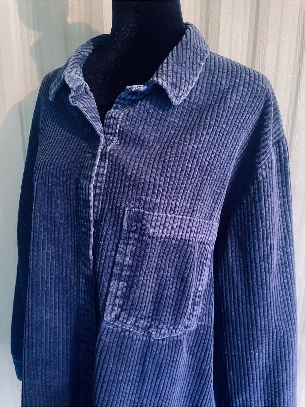 Vintage Style Wide Wale Corduroy Button Shirt Jacket Navy Cotton Shacket Wmn XXL
